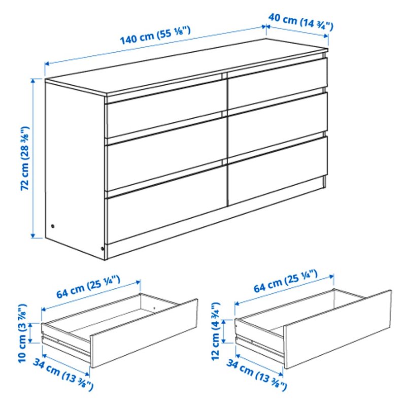 Комод IKEA KULLEN с 6 ящиками, белый, 140×72 см