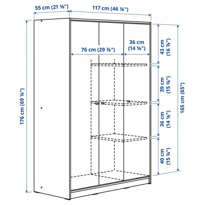 Шкаф 3 двери IKEA KLEPPSTAD 117×176х55 см