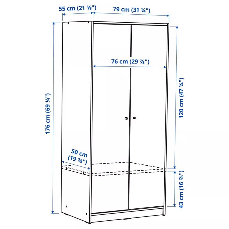 Шкаф 2 двери IKEA KLEPPSTAD 79×176х55см белый