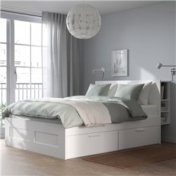 Кровать с изголовьем IKEA BRIMNES с 4 ящиками белый 140х200 см