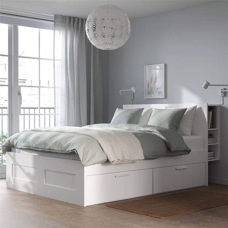 Кровать с изголовьем IKEA BRIMNES с 4 ящиками белый 140х200 см