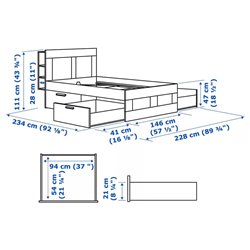 Кровать с изголовьем IKEA BRIMNES с 4 ящиками белый 140х200 см