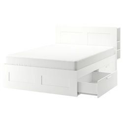 Кровать с изголовьем IKEA BRIMNES с 4 ящиками белый 140х200 см