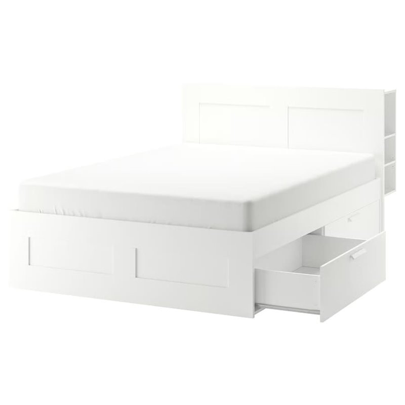 Кровать с изголовьем IKEA BRIMNES с 4 ящиками белый 140х200 см