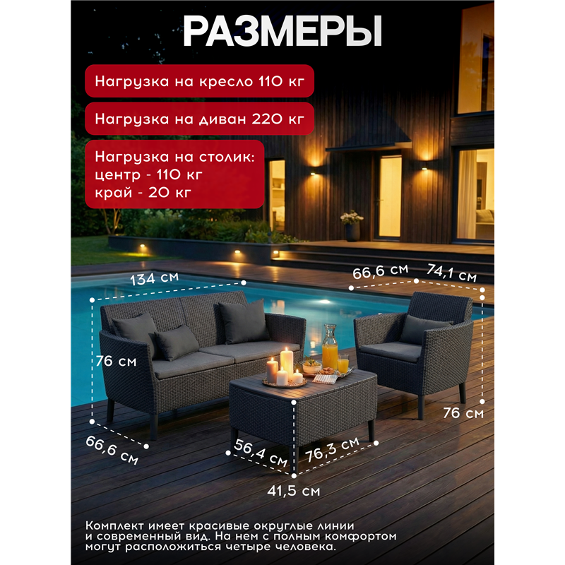 Комплект мебели Салемо сет (Salemo set) графит
