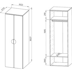 S02085 ПИКСИ шкаф распашной с 2 дверьми и полкой 60x57x183, робкий подснежник