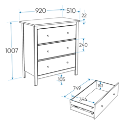 2.08.02.020.16 САГА комод 3 ящика темно-бирюзовый/ясень
