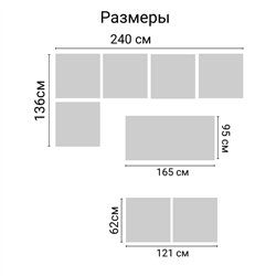 Комплект мебели под ротанг Калифорния “California“ с угловым диваном 240х136 см, 2х-местным диваном 121х62 см с подушками и стол