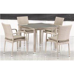 Комплект плетеной мебели T257C/Y376C-W85 Latte (4+1) + подушки на стульях