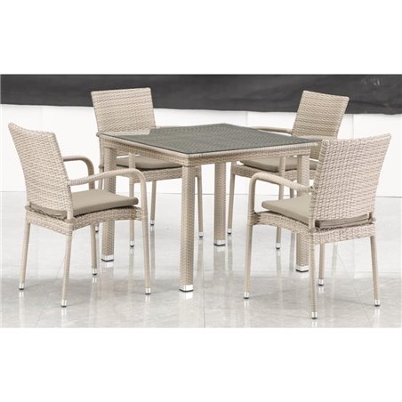 Комплект плетеной мебели T257C/Y376C-W85 Latte (4+1) + подушки на стульях