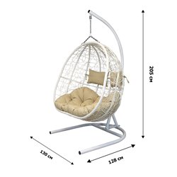 Кресло подвесное двойное Флора арт.D40-МТ007 (стойка+основание.бел.,корзн.бел.,подуш. песочн. 3уп. (В))